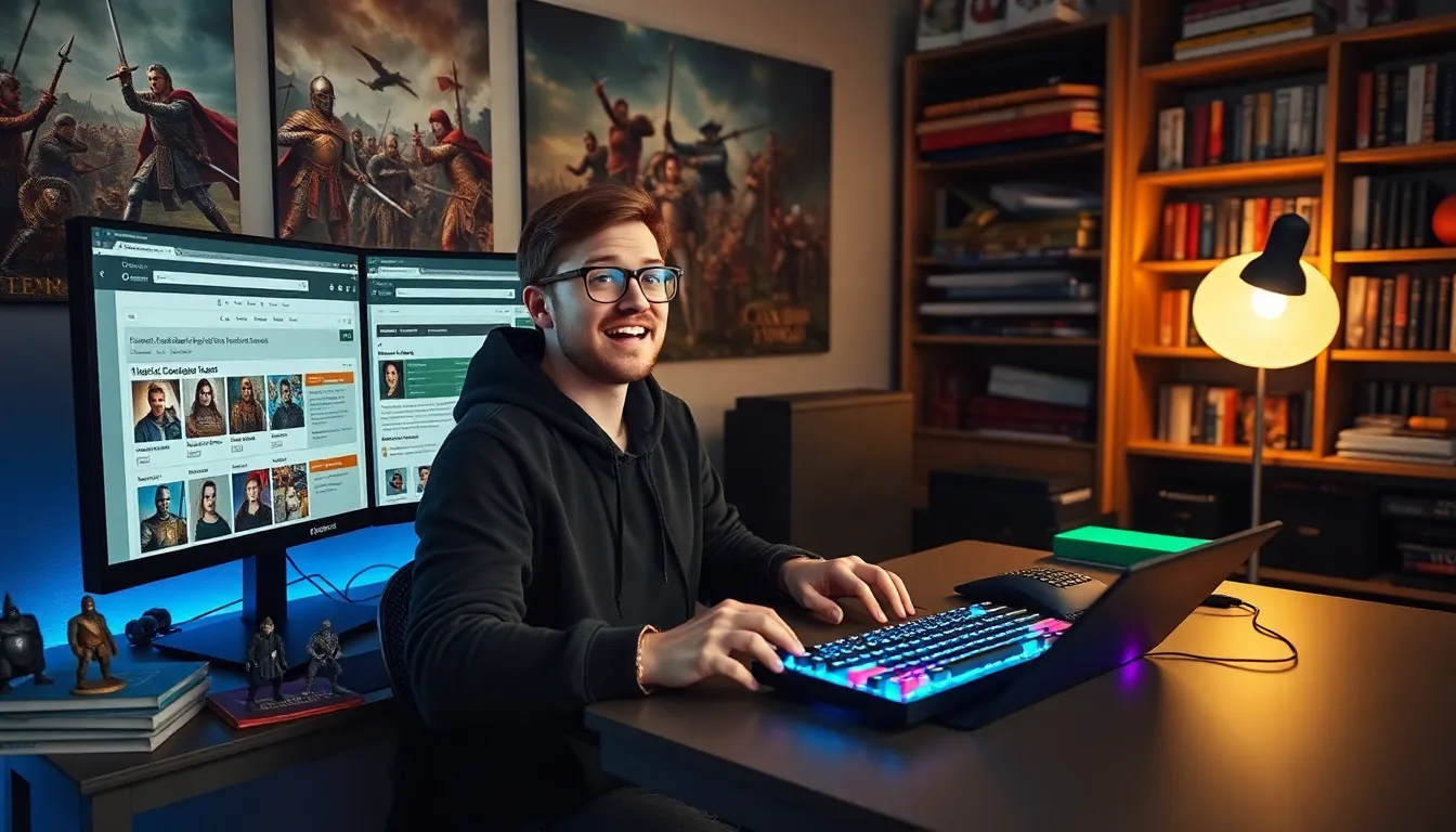 A gamer using the CK2Generator website at a modern desk.
