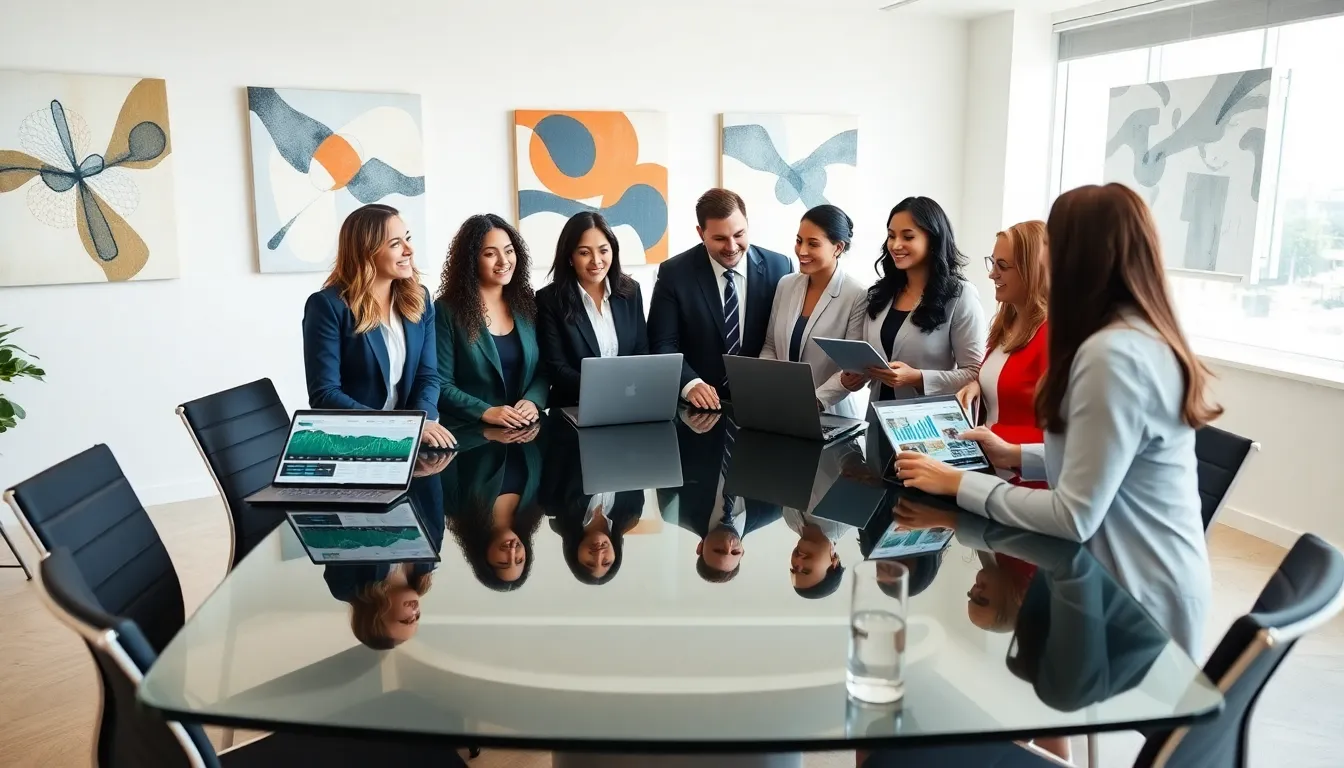 diverse real estate team collaborating in a modern office.